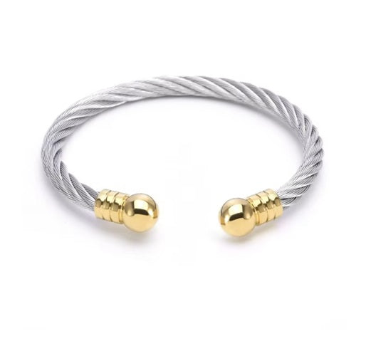 Vintage Fashion Titanium Steel Cuff Bracelet / Bangle in White & Gold To Go For Any Occasion