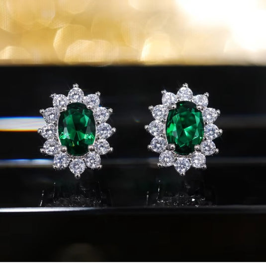 Luxury Premium Quality AD Collection Cubic Zircon Stud Earrings - Black, Blue, Green, Pink, Red, Purple