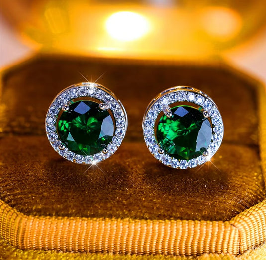 Premium AAA Grade Cubic Zircon/American Diamond Stud Earrings - Red, Green, Blue, Black, Pink, Purple