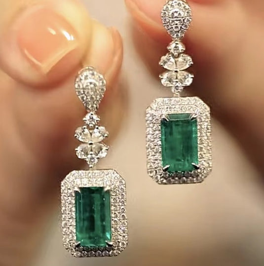 Luxury Premium Quality AD Collection Cubic Zircon Drop Earrings - Green