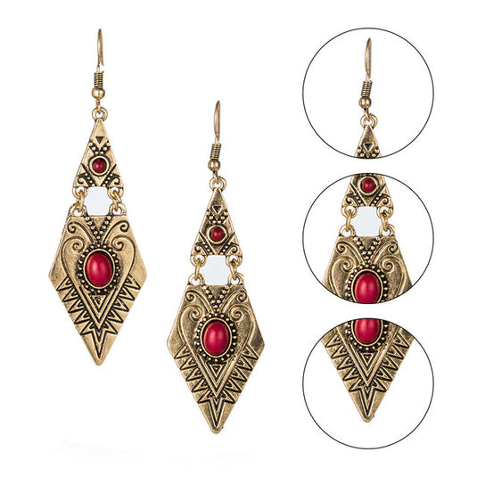 Classic Indo Western drop earrings with an ethnic look in Shades of Red