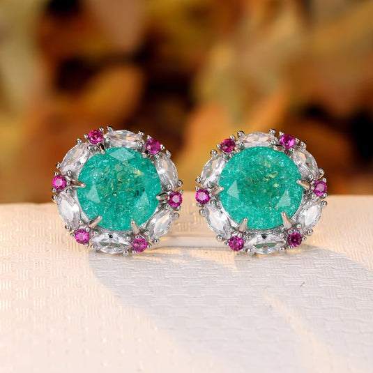 Luxury Premium Quality AD Collection Cubic Zircon Stud Earrings - Red, Green, Blue, Purple, Mint Pink