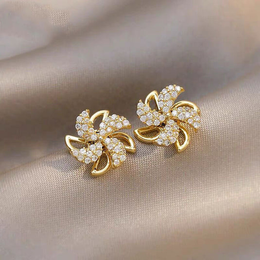 Rotatable Flower Stud Earrings in Pretty Crystals