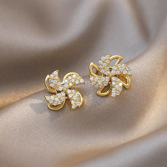 Rotatable Flower Stud Earrings in Pretty Crystals