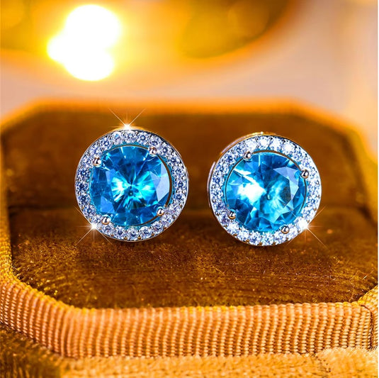 Luxury Premium Quality AD Collection Cubic Zircon Stud Earrings - Black, Red, Olive Green, Yellow, Purple, Light Blue, Green, Orange, Pink