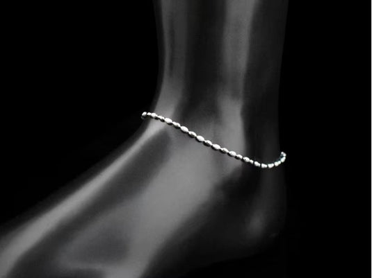 925 Silver Simple Exquisite Long Beads Anklet