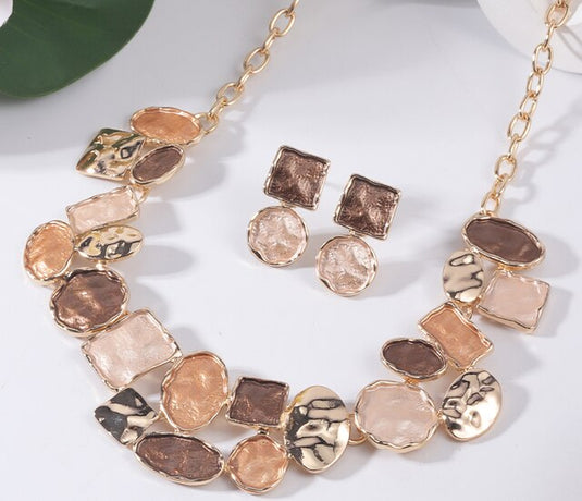 Gold Plated, Stainless Steel, Enamel Coated Stylish Set in Gold