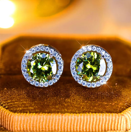 Luxury Premium Quality AD Collection Cubic Zircon Stud Earrings - Black, Red, Olive Green, Yellow, Purple, Light Blue, Green, Orange, Pink