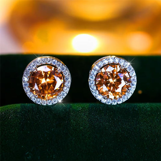 Luxury Premium Quality AD Collection Cubic Zircon Stud Earrings - Black, Red, Olive Green, Yellow, Purple, Light Blue, Green, Orange, Pink