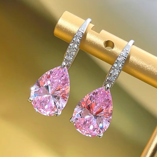 Luxury Premium Quality AD Collection Cubic Zircon Drop Earrings - Pink, Yellow