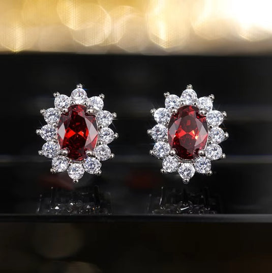 Luxury Premium Quality AD Collection Cubic Zircon Stud Earrings - Black, Blue, Green, Pink, Red, Purple