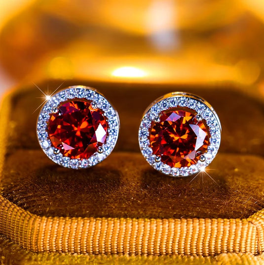 Luxury Premium Quality AD Collection Cubic Zircon Stud Earrings - Black, Red, Olive Green, Yellow, Purple, Light Blue, Green, Orange, Pink