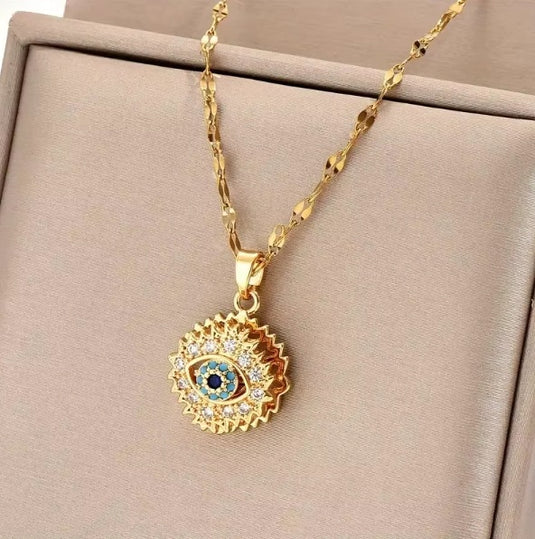 Rotatable Evil Eye Pendant and Chain in Stainless Steel
