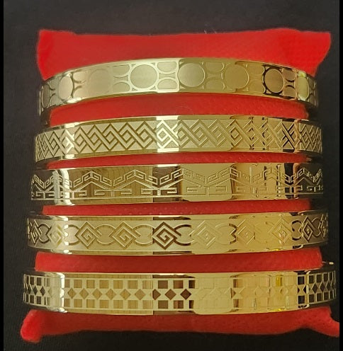 Classic Stainless Steel Cuff Bangle Self Design & Bamboo Designs with Crystals