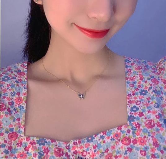 Stainless Steel Shell Finish Blue Butterfly Necklace