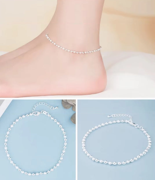 925 Silver Simple Exquisite Small Beads Anklet