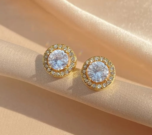 Luxury Premium Quality AD Collection Cubic Zircon Stud Earrings - Black, Red, Olive Green, Yellow, Purple, Light Blue, Green, Orange, Pink