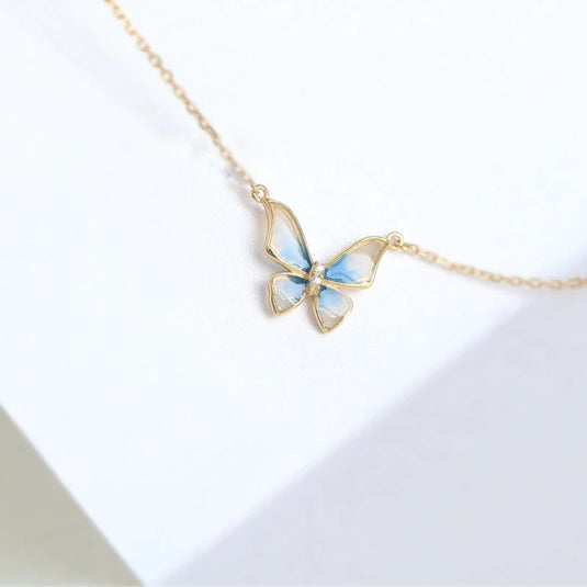 Stainless Steel Shell Finish Blue Butterfly Necklace
