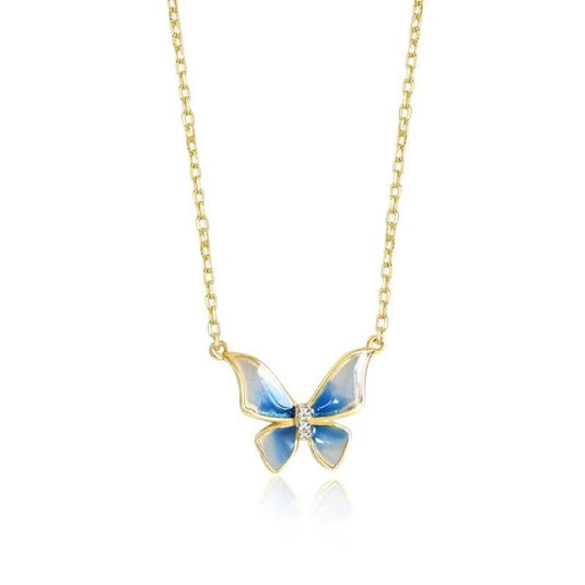 Stainless Steel Shell Finish Blue Butterfly Necklace