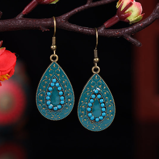 Classic Indo Western drop earrings with an ethnic look in Shades of Turquoise