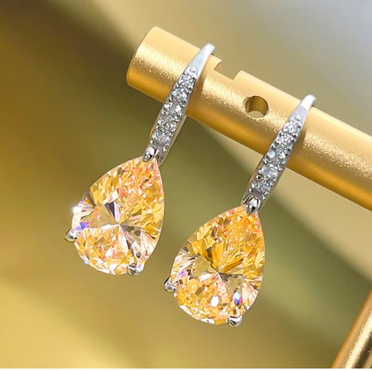 Luxury Premium Quality AD Collection Cubic Zircon Drop Earrings - Pink, Yellow