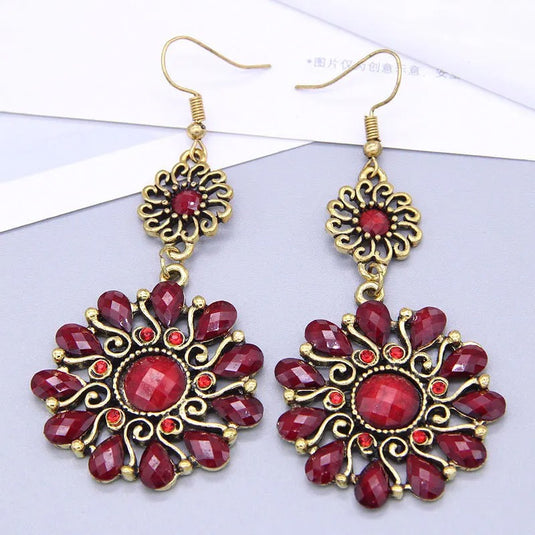 Classic Indo Western drop earrings with an ethnic look in Shades of Red