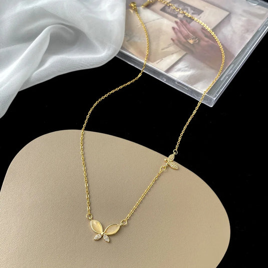 Stainless Steel Butterfly Necklace with Cubic Zircons