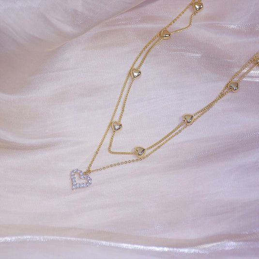 14k Gold Plated Heart Double Necklace