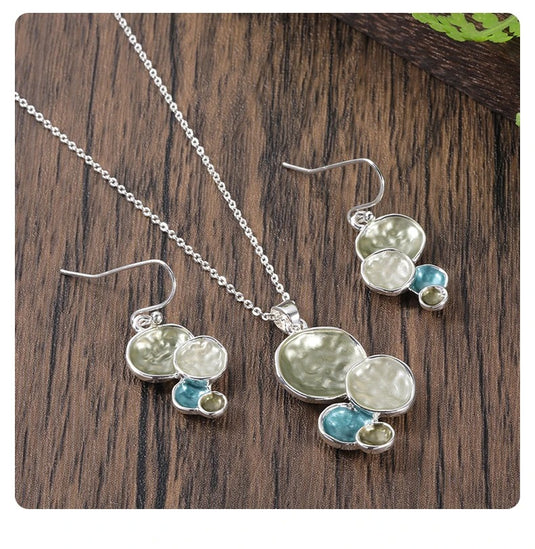 Gold Plated, Stainless Steel, Enamel Coated Multicolor Stylish Pendant Set in Shades of Green