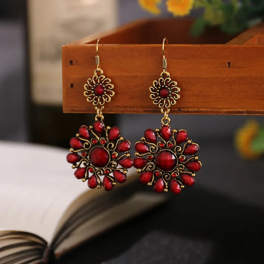 Classic Indo Western drop earrings with an ethnic look in Shades of Red