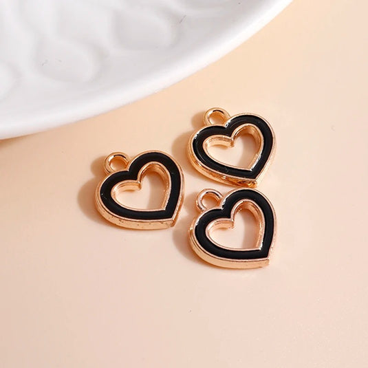 Heart Charm Pendant in Black with Stainless Steel Chain