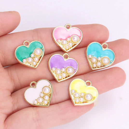 Heart Charm Pendant with Pretty Pearls Studded with a Stainless Steel Chain