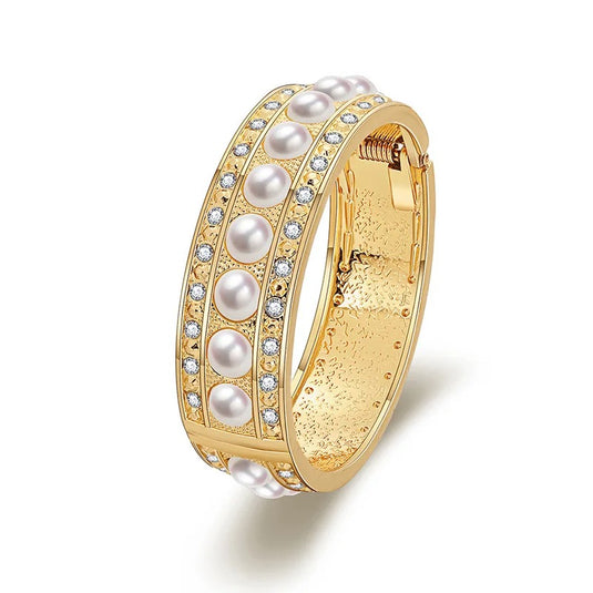 Pearl with Cubic Zircon Studded Cuff Bangle