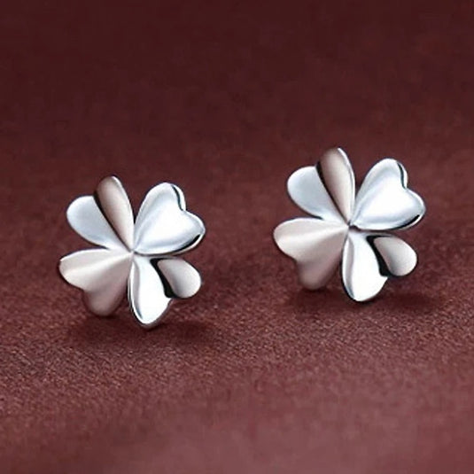 925 Silver Four Leaves Clover Stud Earrings