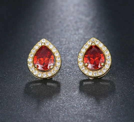 Luxury Premium Quality AD Collection Cubic Zircon Stud Earrings - Red