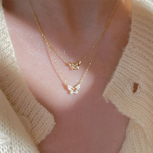 14k Gold Plated Double Layered Butterfly Necklace