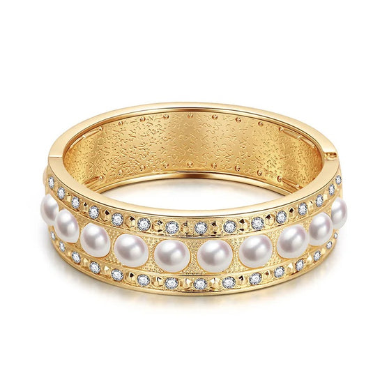 Pearl with Cubic Zircon Studded Cuff Bangle
