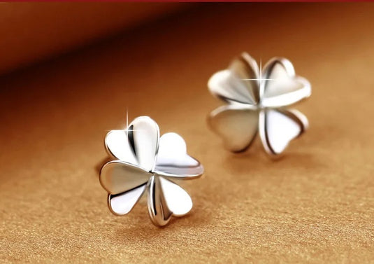 925 Silver Four Leaves Clover Stud Earrings