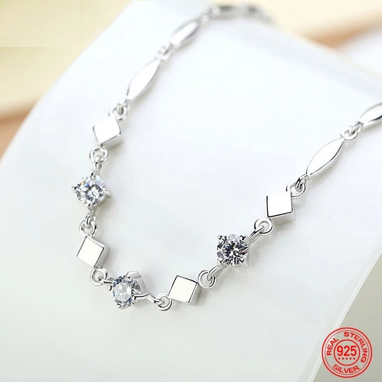 925 Silver Crystal Studded Adjustable Square Design Bracelet