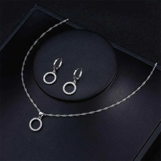 925 Silver Circle Of Life Set with Cubic Zircons - Pendant & Earrings