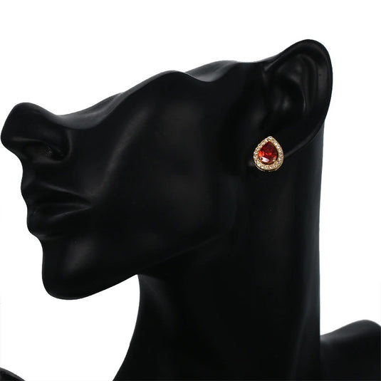 Luxury Premium Quality AD Collection Cubic Zircon Stud Earrings - Red