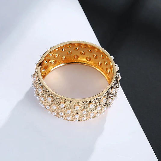 Pearl Studded Wide Cuff Bangle
