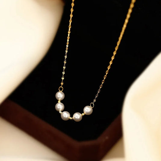 Stylish Pearl Necklace in Stainless Steel in a Rhodium Finish
