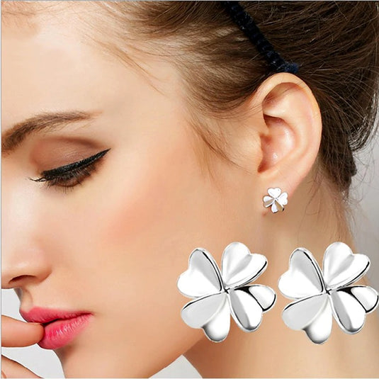 925 Silver Four Leaves Clover Stud Earrings