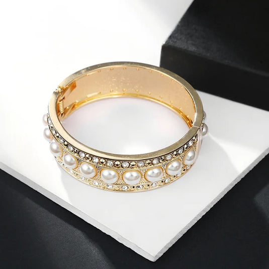 Pearl with Cubic Zircon Studded Cuff Bangle