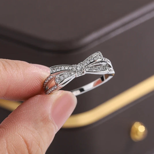 925 Silver Zircon Bow Design Finger Ring