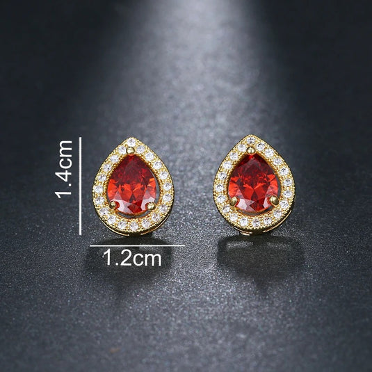 Luxury Premium Quality AD Collection Cubic Zircon Stud Earrings - Red