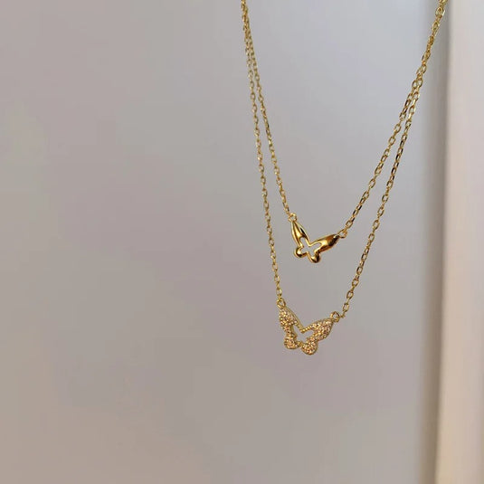 14k Gold Plated Double Layered Butterfly Necklace