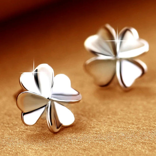 925 Silver Four Leaves Clover Stud Earrings
