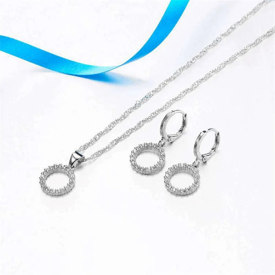 925 Silver Circle Of Life Set with Cubic Zircons - Pendant & Earrings
